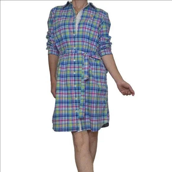 Button down Shirt dress Plaid Collared Long Sleeves Cotton blend US POLO ASSN - Picture 9 of 16